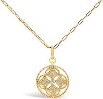 House of Brilliance 14K Yellow Gold 1/6 Cttw Diamond Openwork Medallion Pendant Necklace