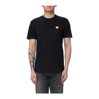 Versace Tops, Heren, Zwart, S, Katoen, Medusa Hoofd Geborduurd Katoenen T-shirt