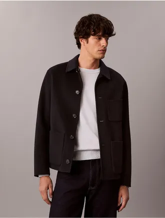 Calvin Klein Mens Double-Faced Wool Blend Reversible Chore Jacket - Blue - 2XL