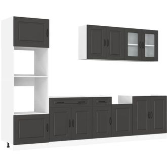 vidaXL Vidaxl - Mueble De Cocina Kalmar Negra 7 Piezas Madera Contrachapada