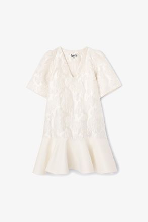 Ganni Satin Cloque Mini Dress - Size 10/12 White