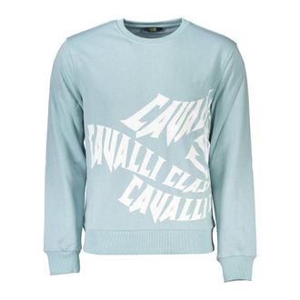 Cavalli Hoodies & sweatvesten, Heren, Blauw, XL, Blauwe Sweater met Lange Mouwen en Print