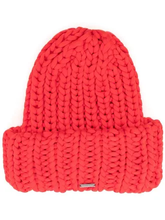 Dsquared2 ribbed-knit beanie hat - women - Polyamide/Viscose/Wool - S - Orange