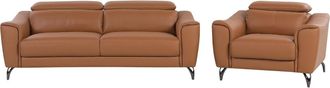 Beliani Conjunto De Sof&aacute;s 1 + 3 Plazas En Piel Marr&oacute;n Dorado Reposacabezas Ajustables Asiento Ancho Estilo Retro Narwik