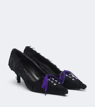 Prada Salones de sat&eacute;n con plumas