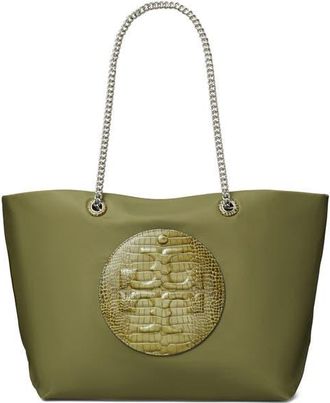 Tory Burch Ella Croc Print Chain Tote in Green Khaki at Nordstrom