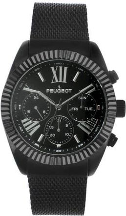 Peugeot Multi-Function Steel Mesh Fluted Bezel Watch - 42MM in Black at Nordstrom
