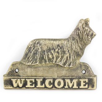 OEM Skye Terrier - Cartel Para Puerta Con Un Perro, Placa De Bienvenida De Lat&oacute;n, Cartel Exclusivo Con La Palabra Welcome De Art-dog