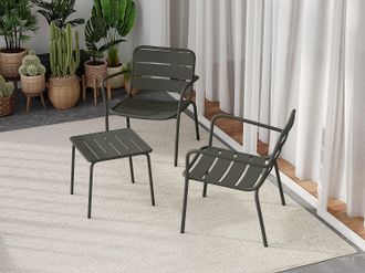 Vente-Unique Salotto da giardino 2 poltrone basse imp. e un tavolo supp. quadrato in Metallo Antracite - MIRMANDE di MYLIA