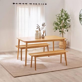 Furniturebox Lynton Large Wooden Dining Table & 2 Benches in Light Oak