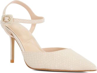 Dune London Womens Ladies Channel - Buckle-Detail Heeled Courts - Blush - Size UK 7