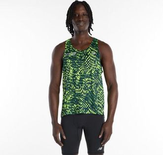 New Balance Mens London Edition RC Essential Printed Singlet in Green Poly Knit, size 2X-Large