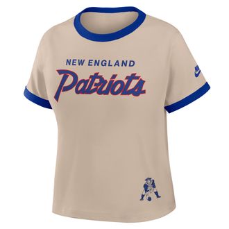 Nike New England Patriots Rewind Ringer Mod Nike Womens NFL Cropped T-Shirt in Brown | 04N90IKZ8KV-X5Q
