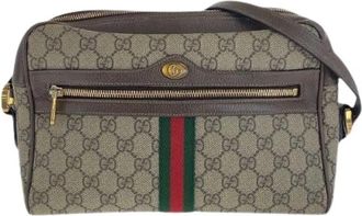 Gucci Pre-owned Ophidia GG Supreme Canvas Leren Schoudertas - Dames - Vintage Schoudertas - Bruin - ONE Size - Leer - Vintage
