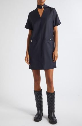 Moncler Wool Gabardine Scarf Neck Minidress in Blue at Nordstrom, Size 44
