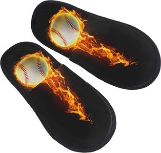 Generic Slippers For Women Flame Baseball Slippers Casual Warm Shoes For Indoor Outdoor, For Indoor Outdoor, Travel, Hotel, M