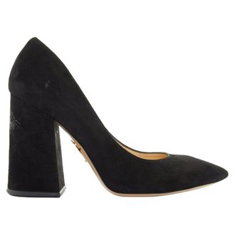 Charlotte Olympia black suede point toe spider embroidered chunky high heel EU35