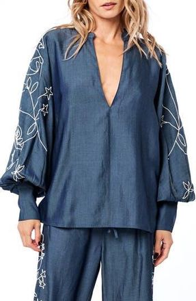 Ciebon Charli Embroidered Sleeve Top in Denim Blue at Nordstrom Rack, Size X-Small