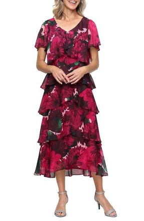 S.L. Fashions Floral Print Ruffle Maxi Dress in Pink Multi at Nordstrom, Size 14P