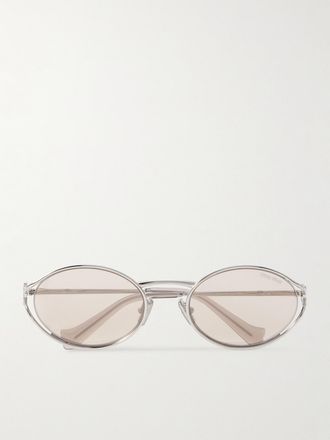Miu Miu Eyewear Occhiali Da Sole In Metallo Argentato Con Montatura Ovale - Argento