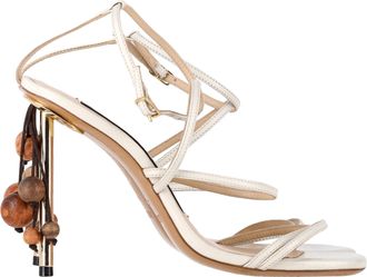 Jacquemus Beaded Strappy Sandal Heels in White Leather