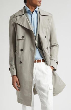 Eleventy Cotton & Silk Trench Coat in Military Green at Nordstrom, Size 46 Us