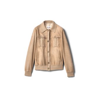 Miu Miu Waxed Suede Blouson Jacket, Woman, Safari, Size 36