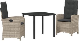 vidaXL Garden Dining Set 3 pcs Light Grey Poly Rattan Vidaxl