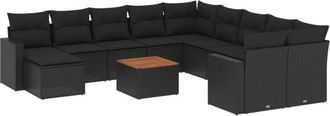 vidaXL Set De Sof&aacute;s De Jard&iacute;n Y Cojines 12 Pzas Rat&aacute;n Sint&eacute;tico Negro Vidaxl