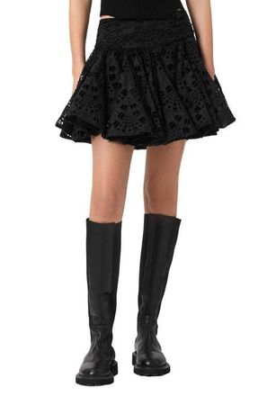 AllSaints Dotty Pleated Eyelet Miniskirt in Black at Nordstrom, Size 10 Us