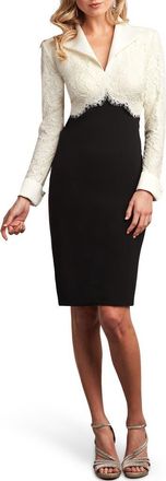 Tadashi Shoji Long Sleeve Lace & Crepe Dress in Ivory/Black at Nordstrom, Size 14