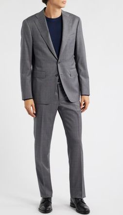 Canali Capri Trim Fit Shadow Plaid Wool Suit in Grey at Nordstrom, Size 40 Us