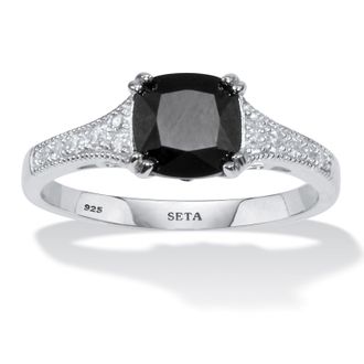 Palm Beach Jewelry 12 TCW Black Spinel and CZ Sterling Silver Ring