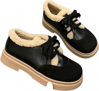 Generic YUJIEBB Womens Cotton Boots Autumn Winter Lined Bread Fluffy Snow Boots Flat Heel