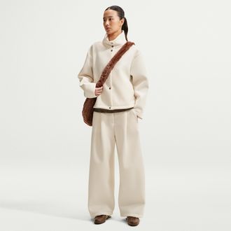 Nike Womens Article Fleece Oversized Mid-Rise Wide-Leg Pants in White | IX7062-102