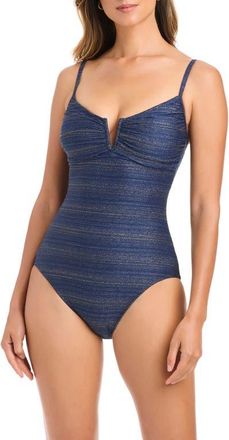 Bleu Rod Beattie Metallic V-Wire One-Piece Swimsuit in Midnight at Nordstrom, Size 14