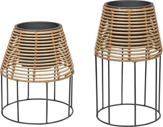 Beliani Beliani - Set De 2 Macetas De Rat&aacute;n Sint&eacute;tico Para Interior Y Exterior Color Marr&oacute;n Borago