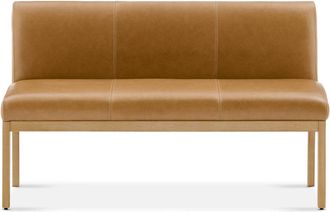 Castlery Brown Leather Banquette Bench, Light Brown Wooden Leg |Elliot by Castlery, Timelessly designed for added comfort, Brown