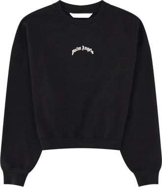 Palm Angels Neutrals Crop Crewneck Arched Logo Sweatshirt