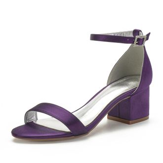 Miyoopark Comfortable Wedding Shoes for Women Block Low Heel Evening Sandals M534 Dark Purple UK 6.5