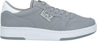 Emporio Armani Leather Lace-Up Low Top Sneakers in Grey with Rubber Cleated Sole