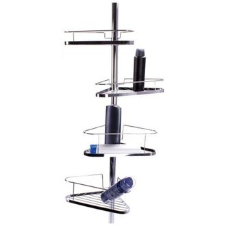 MSV Estante De Ducha De Esquina Autoportante Telesc&oacute;pico De Acero Cromado 145-250 Cm - Sin Taladrar - 4 Estantes Msv