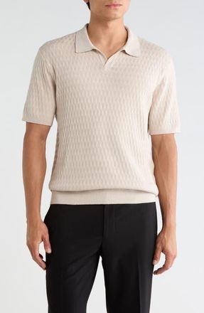 Robert Barakett Rylan Johnny Collar Cotton Blend Polo Sweater in Moonstone at Nordstrom, Size Xx-Large