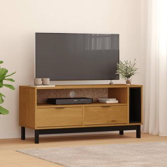 Berkfield Home TV Cabinet FLAM 110x40x50 cm Solid Wood Pine in Brown | Size: 110 x 40 x 50 cm