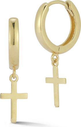 Ember Fine Jewelry 14K Gold Cross Charm Huggie Earrings