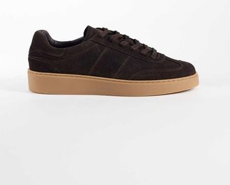 Noak Made In Portugal - Sneakers r&eacute;tro stringate in camoscio marrone con suola in gomma