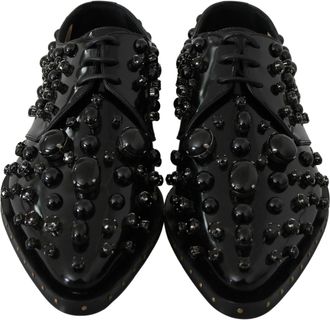 Dolce & Gabbana Womens Black Leather Crystals Dress Broque Shoes