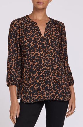 NYDJ Pintuck Top in Moonflower Mocha at Nordstrom, Size Xx-Small