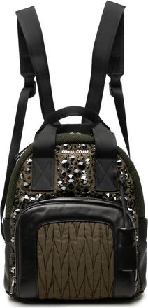 Miu Miu Pre-owned Miu Miu Leather Trimmed Crystal Embellished Matelasse Nylon Backpack Ladies QQD4NHMEEKG906A7