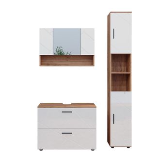 Vicco Conjunto De Muebles De Ba&ntilde;o Irma, Blanco Brillo Intenso/roble Dorado, 3 Piezas, Mueble Bajo 80 Cm